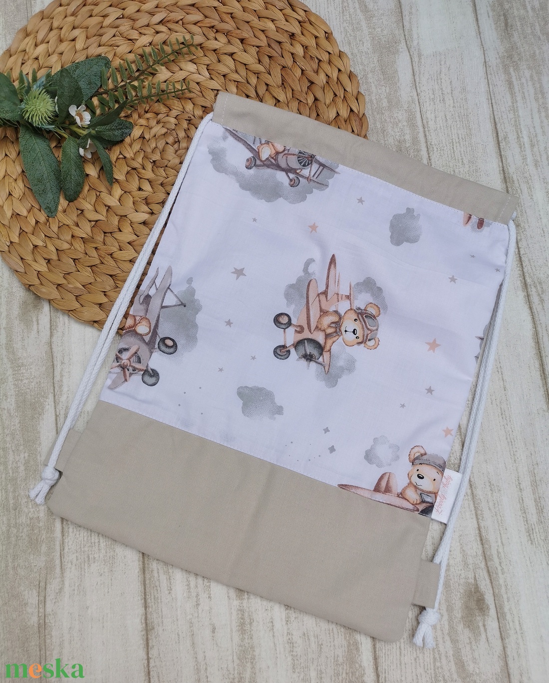 Óvodai Szett 2 db-os - Ruhazsák és tornazsák barna repülős maci- beige UNISEX - játék & sport - ovis felszerelés - ovis szett - Meska.hu