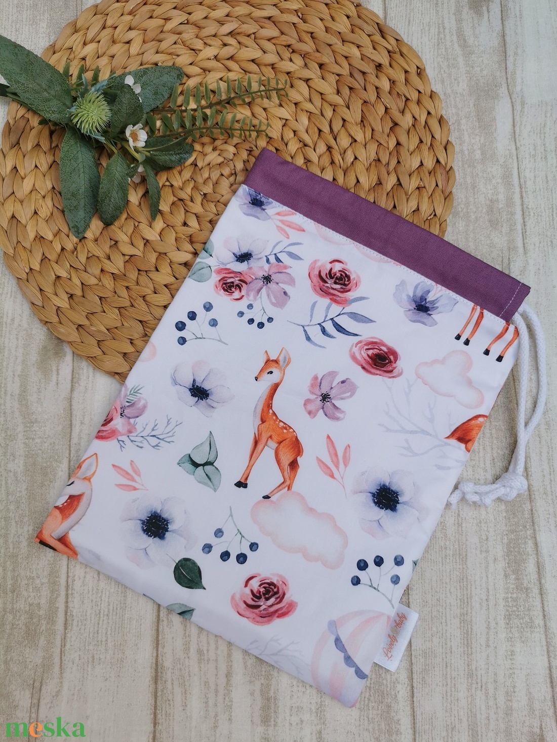 PRÉMIUM Óvodai Szett 3 db-os - Ruhazsák, tornazsák és tisztasági zsák Őzikés- mályva - játék & sport - ovis felszerelés - ovis szett - Meska.hu