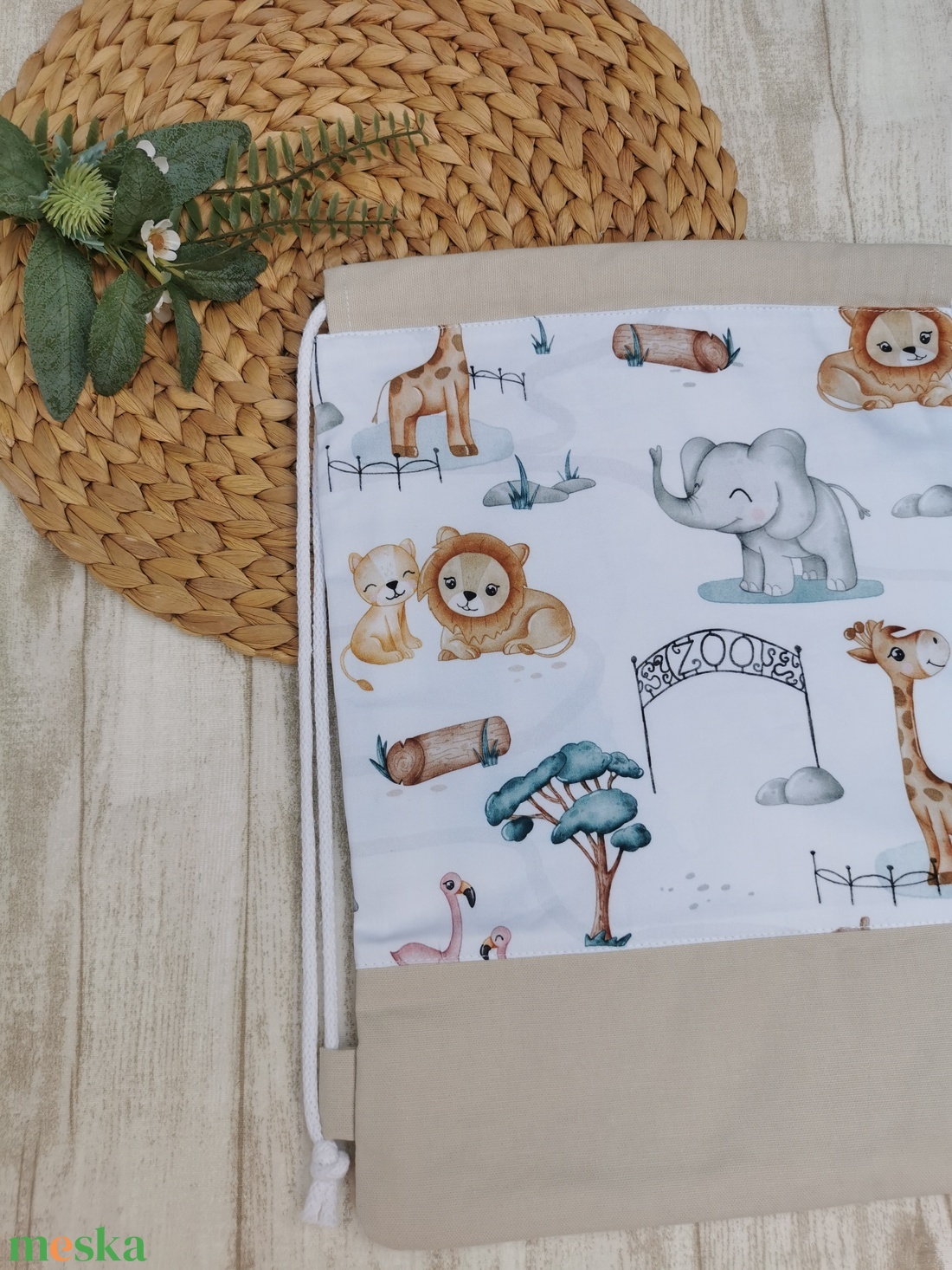 PRÉMIUM Óvodai tornazsák állatkert- beige UNISEX - játék & sport - ovis felszerelés - ovis szett - Meska.hu