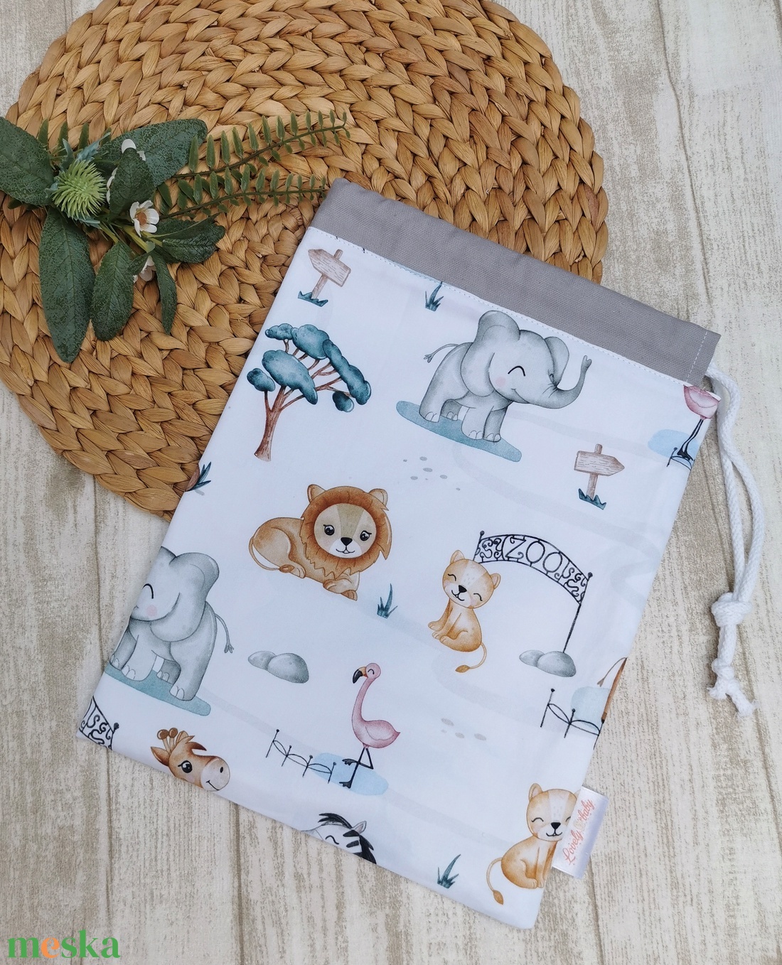 PRÉMIUM Ovis tisztasági zsák - állatkert- szürke - játék & sport - ovis felszerelés - tisztasági csomag - Meska.hu