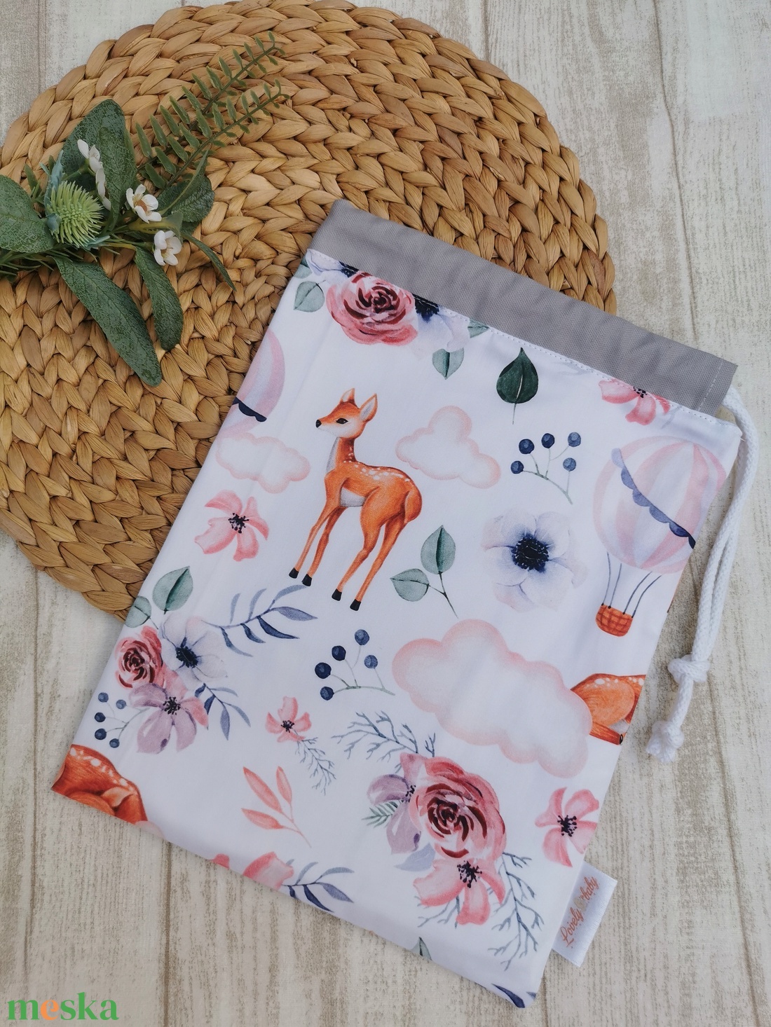 PRÉMIUM Ovis tisztasági zsák - Őzikés- szürke - játék & sport - ovis felszerelés - tisztasági csomag - Meska.hu