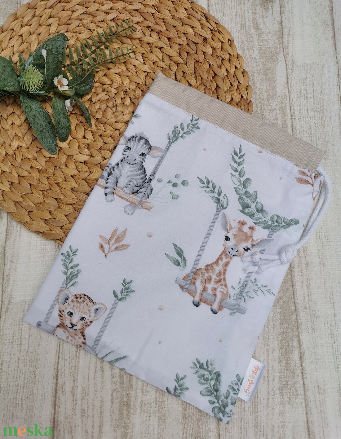 Ovis tisztasági zsák - hintázó szafari állatok- beige UNISEX - játék & sport - ovis felszerelés - tisztasági csomag - Meska.hu