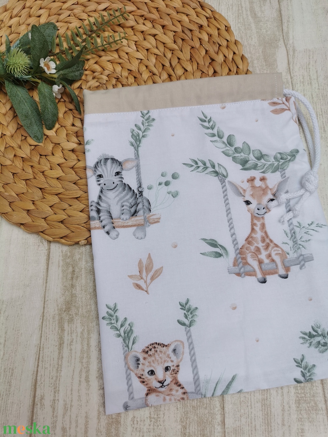 Ovis tisztasági zsák - hintázó szafari állatok- beige UNISEX - játék & sport - ovis felszerelés - tisztasági csomag - Meska.hu