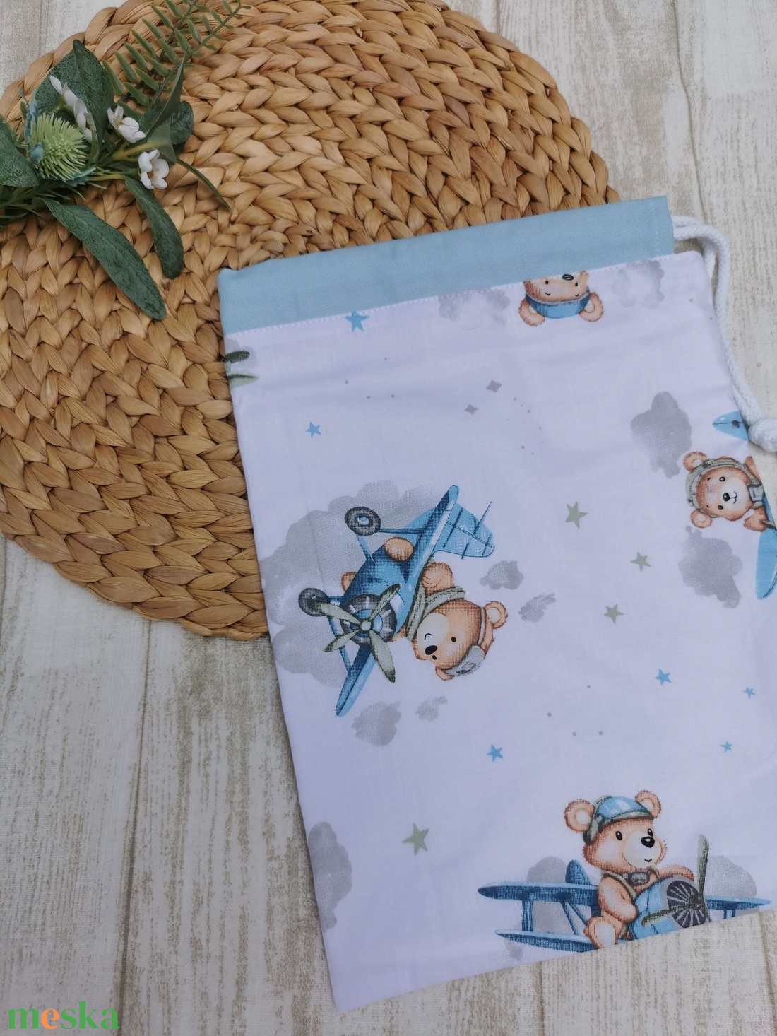 Ovis tisztasági zsák - kék repülős maci- kék - játék & sport - ovis felszerelés - tisztasági csomag - Meska.hu