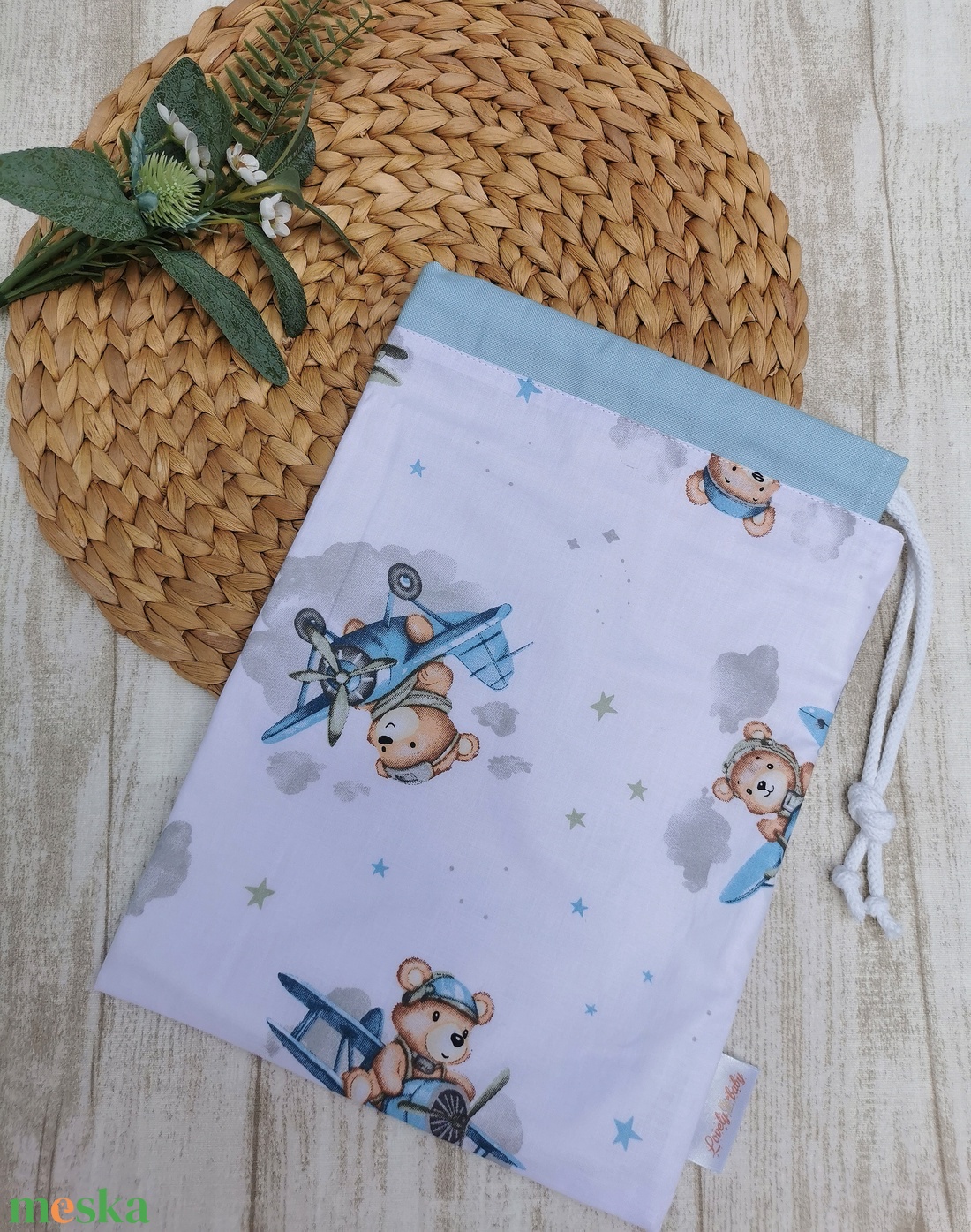 Ovis tisztasági zsák - kék repülős maci- kék - játék & sport - ovis felszerelés - tisztasági csomag - Meska.hu