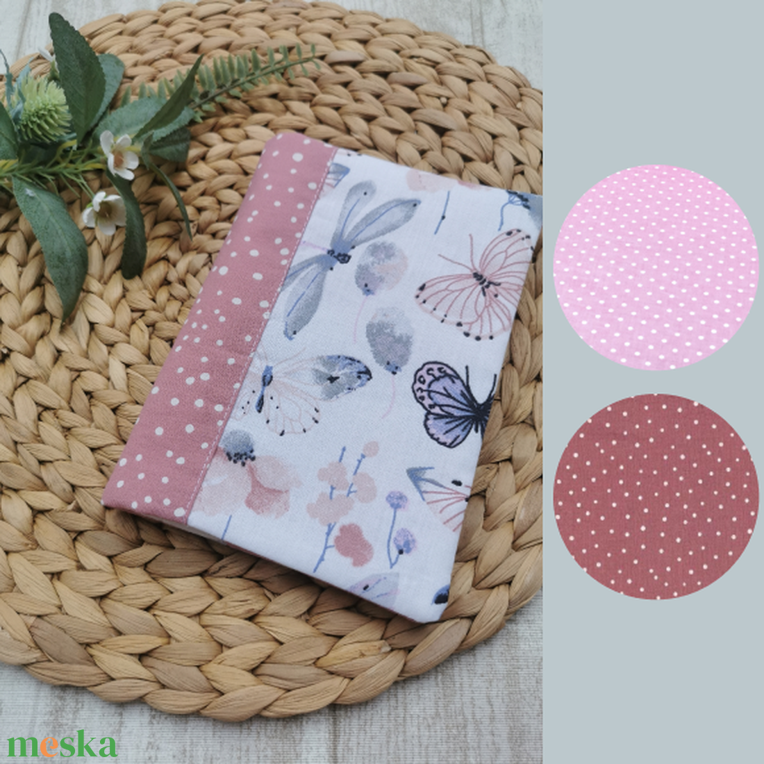 Egészségügyi kiskönyv borító lepkés- mályva pöttyös oldallal  - játék & sport - babalátogató ajándékcsomag - Meska.hu