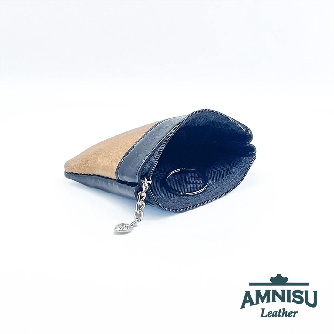 Fekete lakk kígyómintás - sötét arany ívelt egy cipzáras kulcstartó C8023 - táska & tok - kulcstartó & táskadísz - kulcstartó - Meska.hu