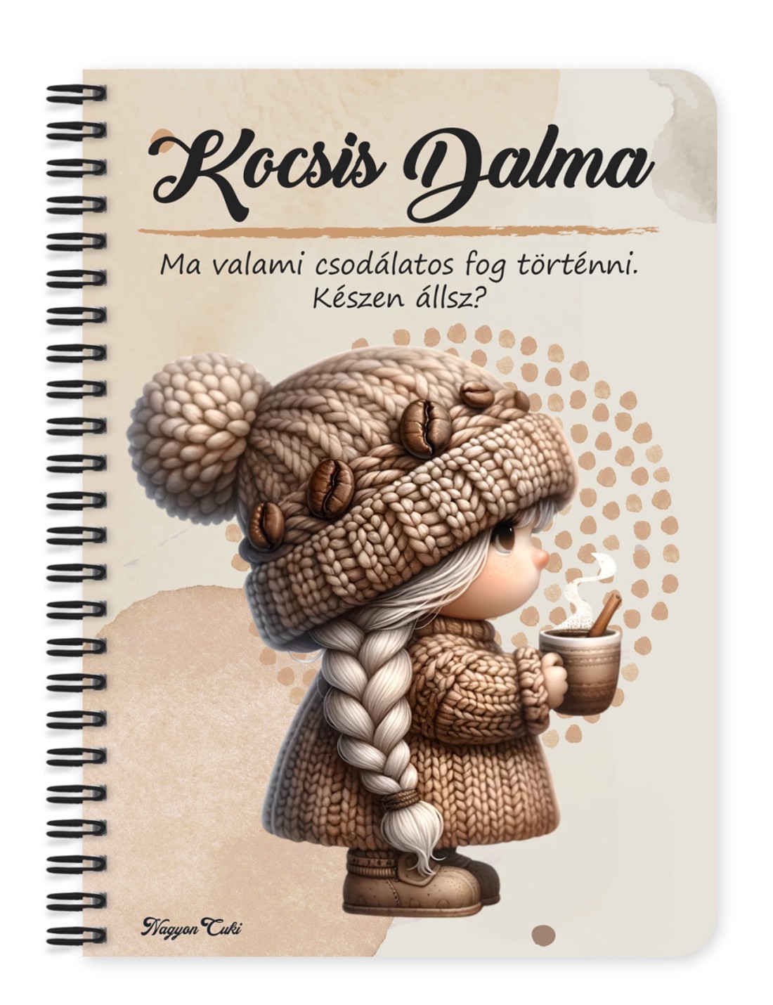 Személyre szabható - Tündéri kávés manó lány mintás A6-os füzet - otthon & életmód - papír, írószer - jegyzetfüzet & napló - Meska.hu