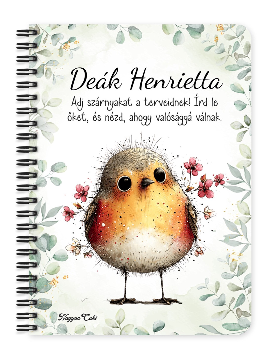 Személyre szabható - Cuki vörösbegy, a barátságos kertész mintás A5-ös füzet - otthon & életmód - papír, írószer - jegyzetfüzet & napló - Meska.hu