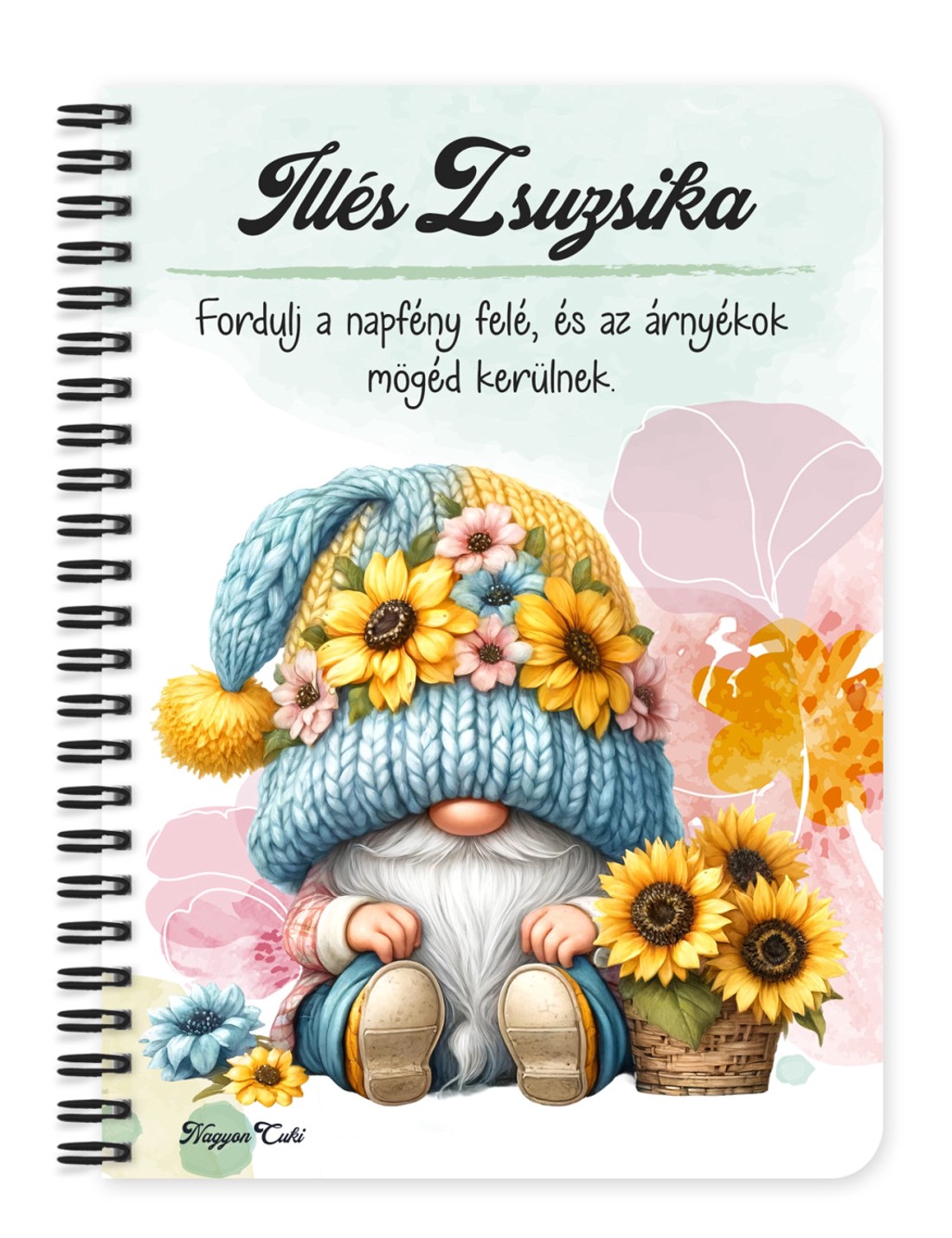 Személyre szabható - Napraforgós manó kosárral mintás A5-ös füzet - otthon & életmód - papír, írószer - jegyzetfüzet & napló - Meska.hu