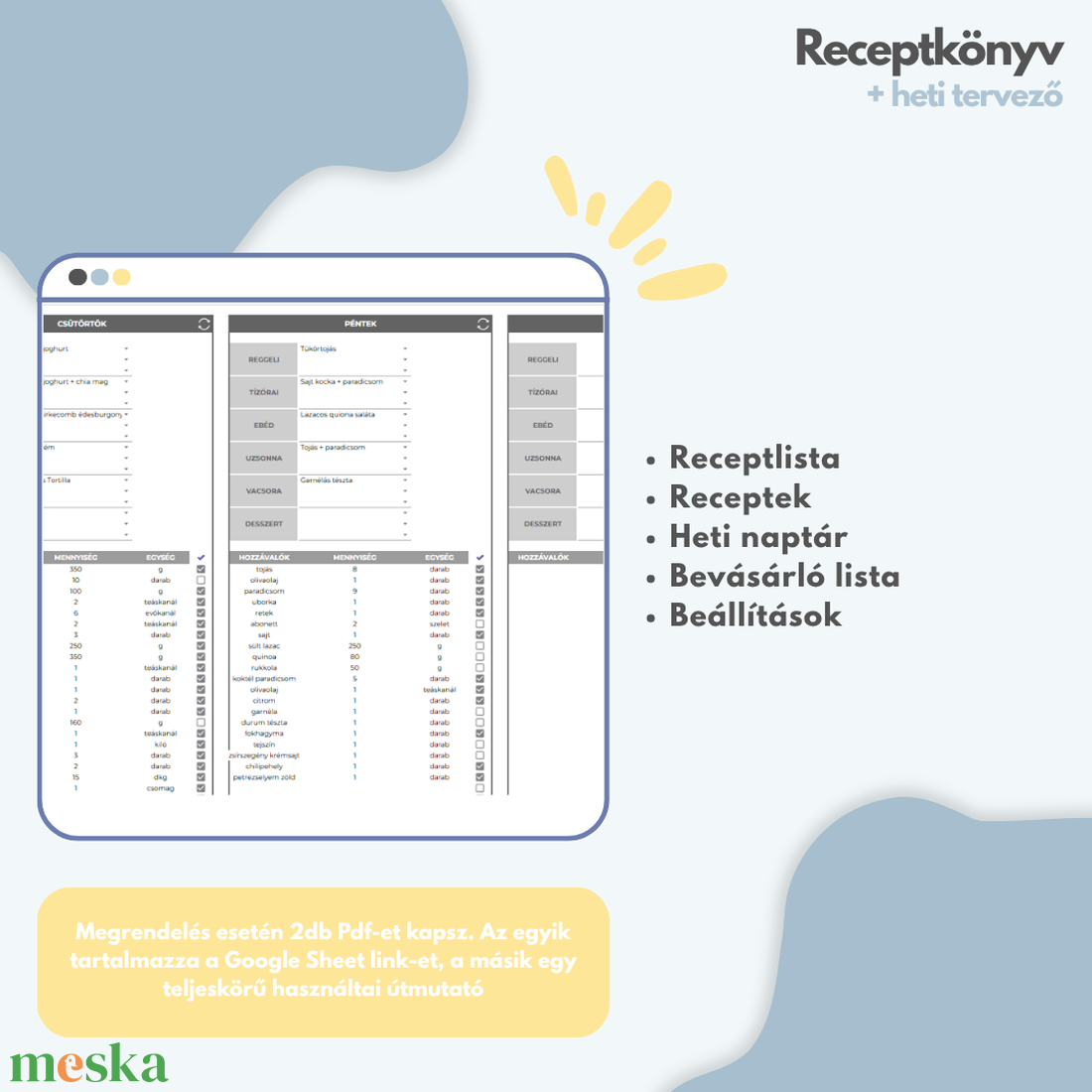 Receptkönyv + heti tervező - Google Sheets - művészet - grafika & illusztráció - digitális - Meska.hu Receptkönyv + heti tervező - Google Sheets - művészet - grafika & illusztráció - digitális - Meska.hu