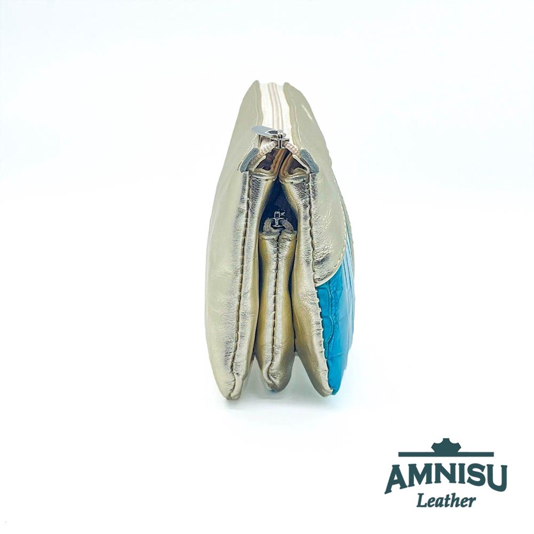 Arany - türkizkék lakk krokkómintás egyenes kristály köves női pénztárca G2006 -  - Meska.hu