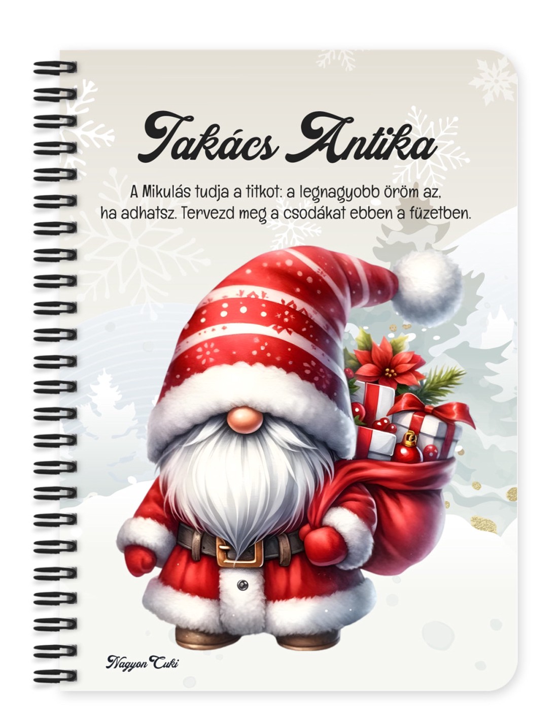 Személyre szabható - Puttonyos karácsonyi manó mintás A5-ös füzet - otthon & életmód - papír, írószer - jegyzetfüzet & napló - Meska.hu