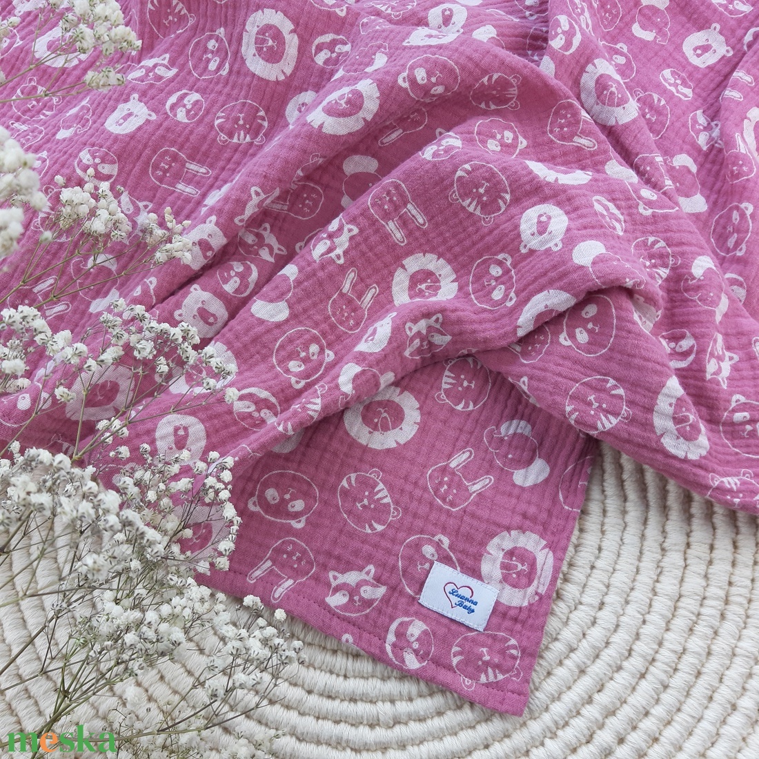Duplagéz babatakaró, pink állatok - otthon & életmód - babaszoba, gyerekszoba - babatakaró, gyerek pléd - Meska.hu