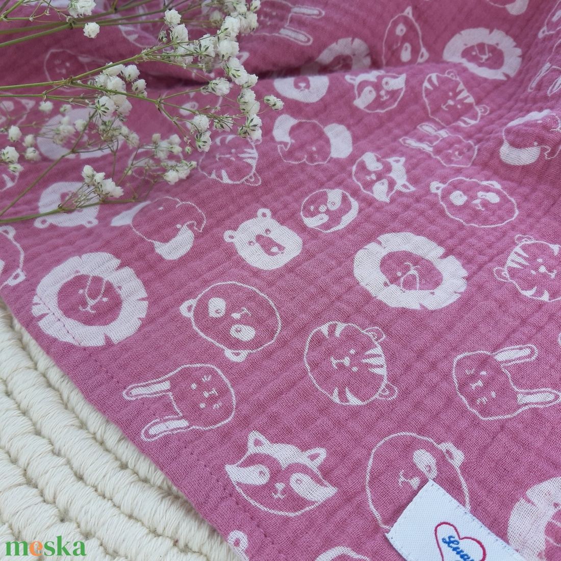 Duplagéz babatakaró, pink állatok - otthon & életmód - babaszoba, gyerekszoba - babatakaró, gyerek pléd - Meska.hu