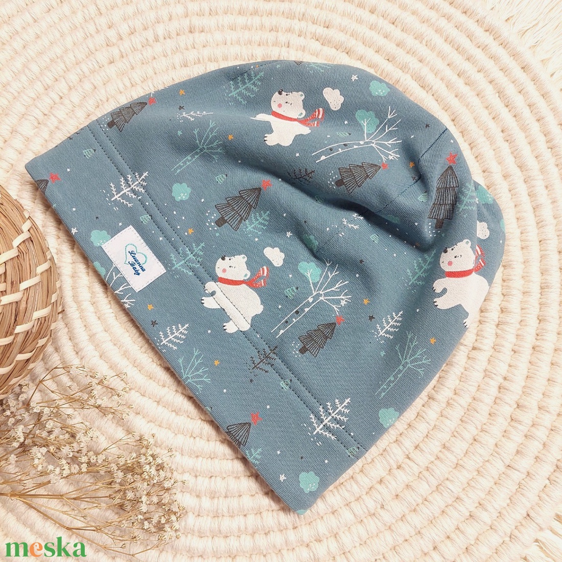 Téli gyerek sapka, sálas maci kék, LuannaBaby  - ruha & divat - sál, sapka, kendő - sapka - Meska.hu