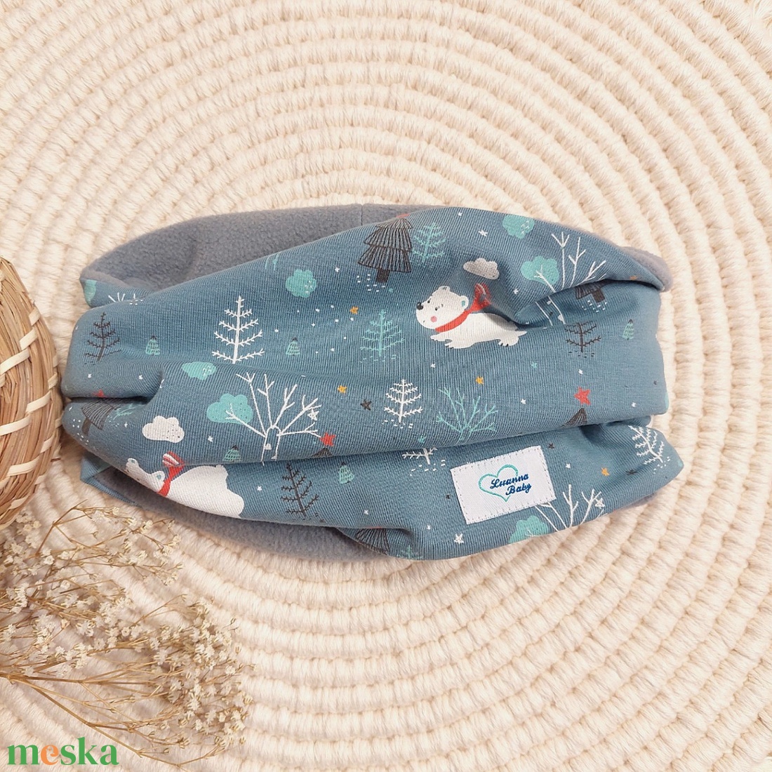 Téli gyerek sapka, sálas maci kék, LuannaBaby  - ruha & divat - sál, sapka, kendő - sapka - Meska.hu