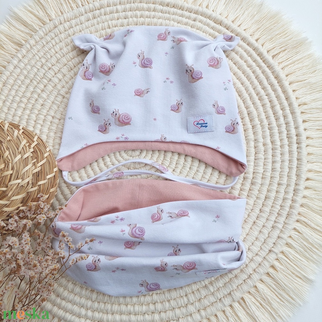 Kötős gyerek sapka sál szett, csiga lányok, LuannaBaby  - ruha & divat - sál, sapka, kendő - sapka & sál szett - Meska.hu