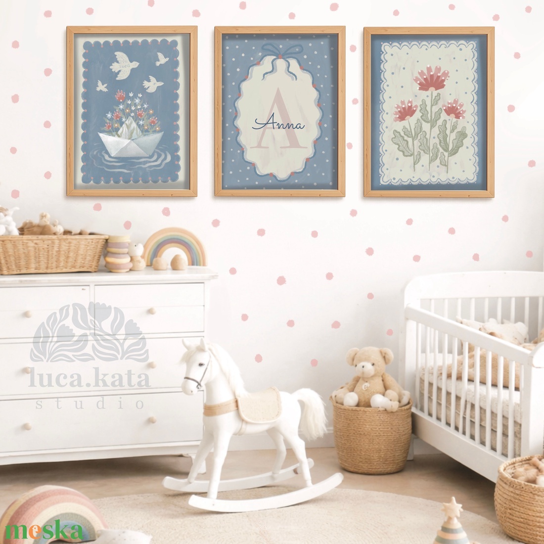 ,,Álmok és szirmok, személyre szóló 3 db-os illusztrációs kollekció, babaköszöntő, keresztelő ajándék - baba - mama - babalátogató ajándékcsomag - Meska.hu