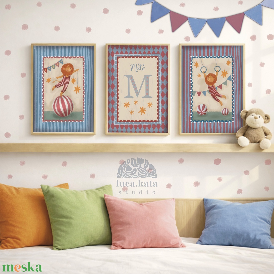 ,,Oroszlánok és csillagok személyre szóló 3 db-os illusztrációs kollekció, babaköszöntő, keresztelő ajándék - baba - mama - babaszoba dekoráció - babaszoba kép - Meska.hu