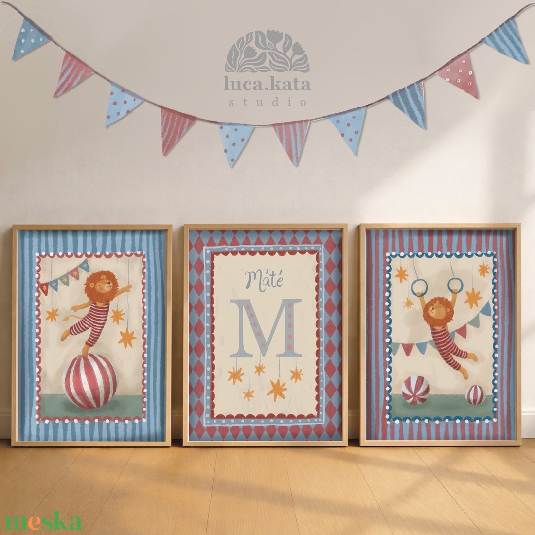 ,,Oroszlánok és csillagok személyre szóló 3 db-os illusztrációs kollekció, babaköszöntő, keresztelő ajándék - baba - mama - babaszoba dekoráció - babaszoba kép - Meska.hu