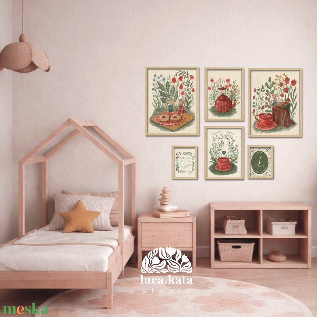 ,,Teadélután személyre szóló 6 db-os illusztrációs kollekció( VILÁGOS háttérrel), babaköszöntő, keresztelő ajándék - baba - mama - babaszoba dekoráció - babaszoba kép - Meska.hu