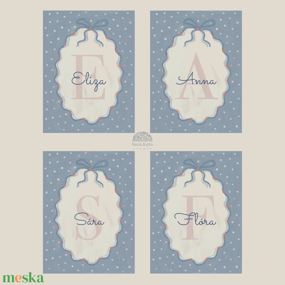 ,,Álmok és szirmok személyre szóló 6 db-os illusztrációs kollekció, babaköszöntő, keresztelő ajándék - baba - mama - babaszoba dekoráció - babaszoba kép - Meska.hu