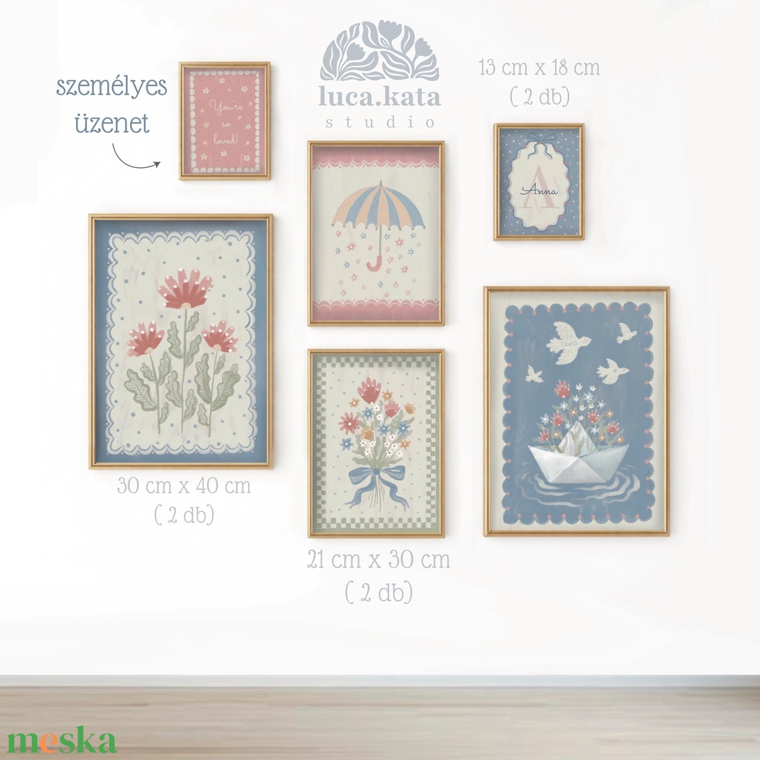 ,,Álmok és szirmok személyre szóló 6 db-os illusztrációs kollekció, babaköszöntő, keresztelő ajándék - baba - mama - babaszoba dekoráció - babaszoba kép - Meska.hu