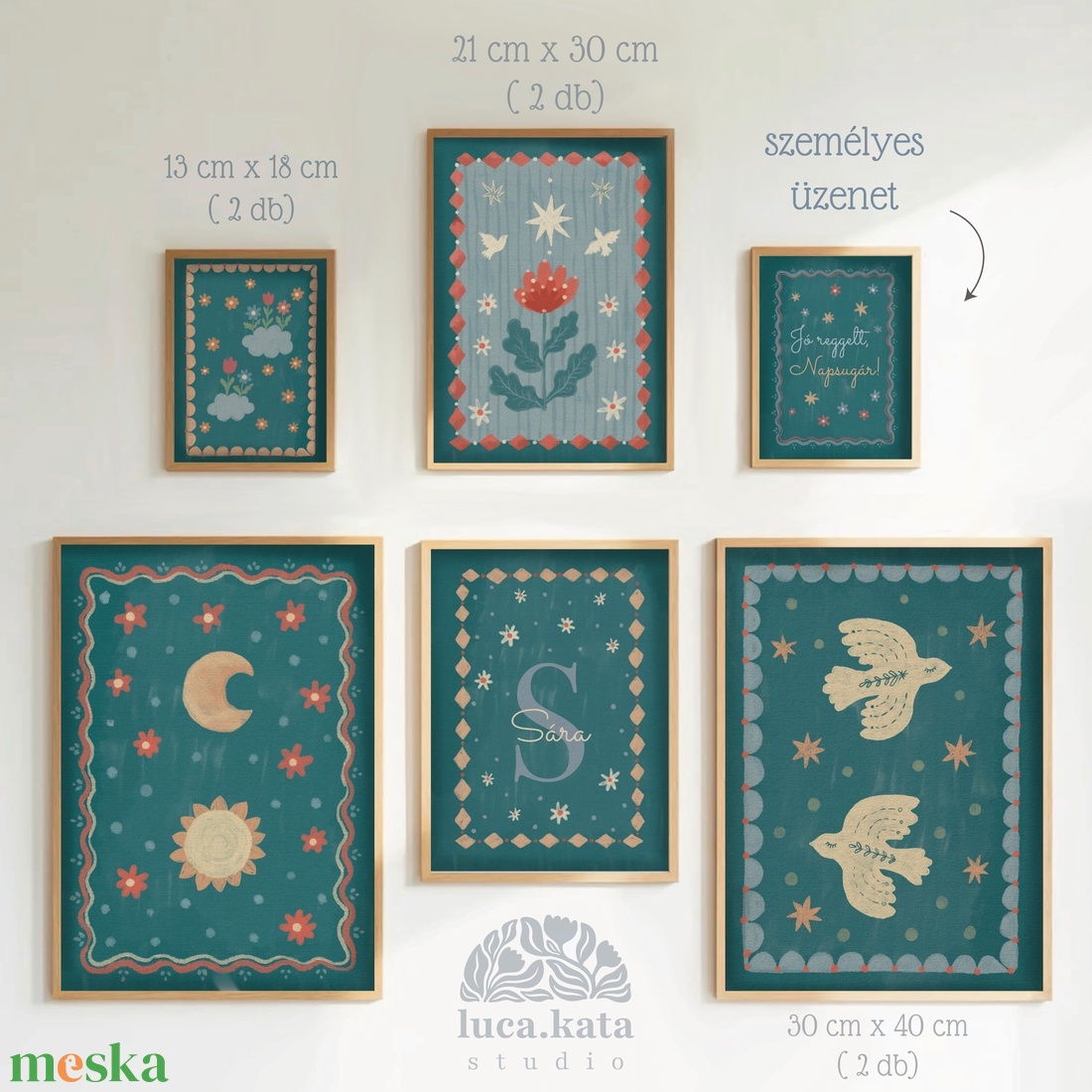 ,,Varázslatos égbolt személyre szóló 6 db-os illusztrációs kollekció, babaköszöntő, keresztelő ajándék - baba - mama - babalátogató ajándékcsomag - Meska.hu