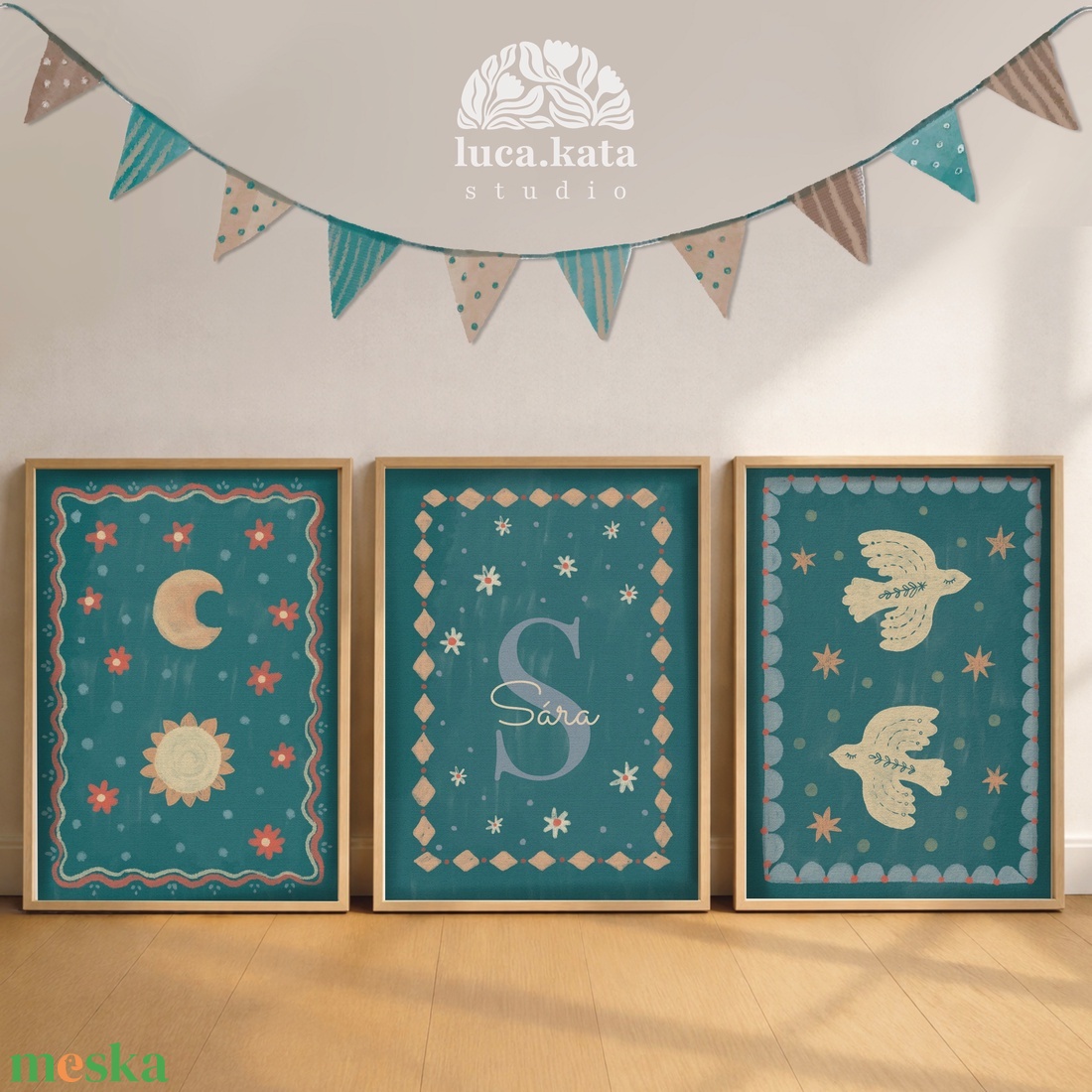 ,,Varázslatos égbolt személyre szóló 3 db-os illusztrációs kollekció, babaköszöntő, keresztelő ajándék - baba - mama - babalátogató ajándékcsomag - Meska.hu