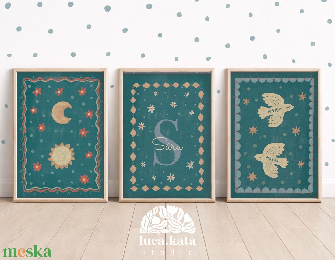,,Varázslatos égbolt személyre szóló 3 db-os illusztrációs kollekció, babaköszöntő, keresztelő ajándék - baba - mama - babalátogató ajándékcsomag - Meska.hu