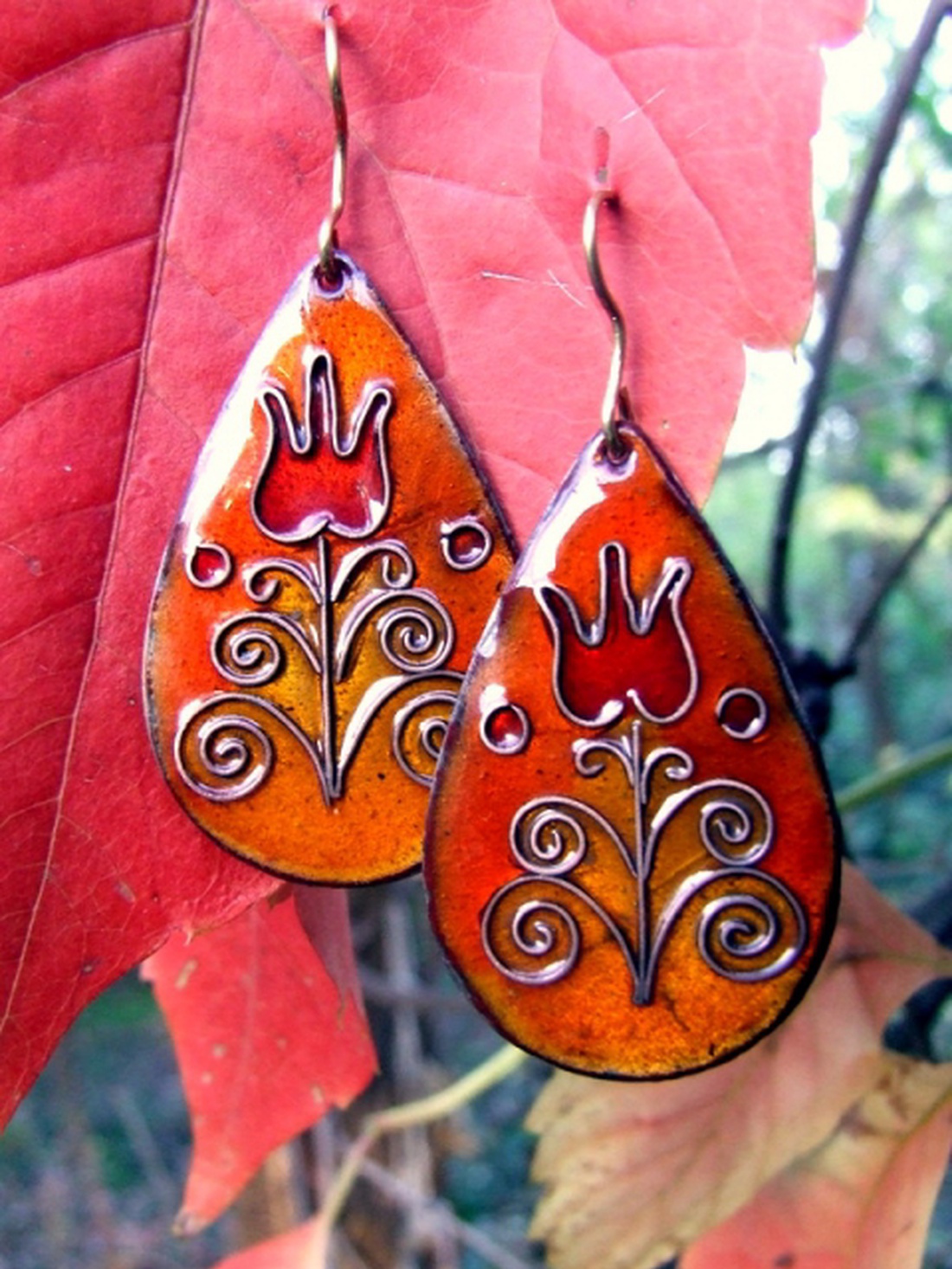 Tulipán tűzzománc fülbevaló -  - Meska.hu