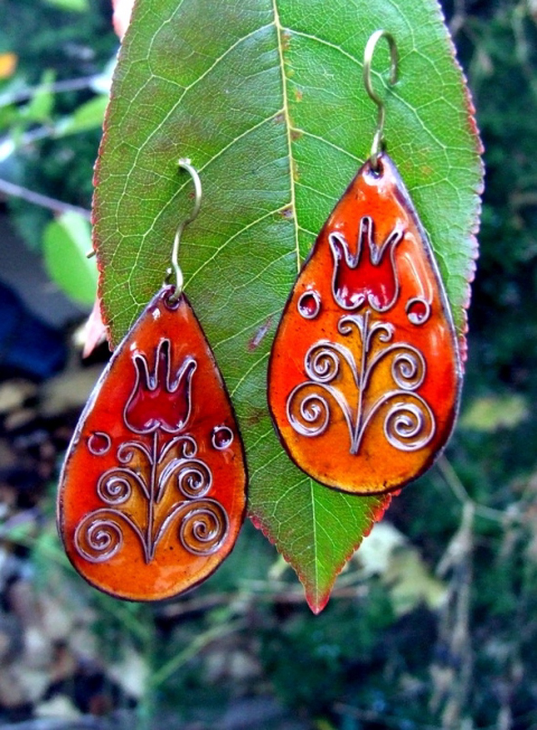 Tulipán tűzzománc fülbevaló -  - Meska.hu