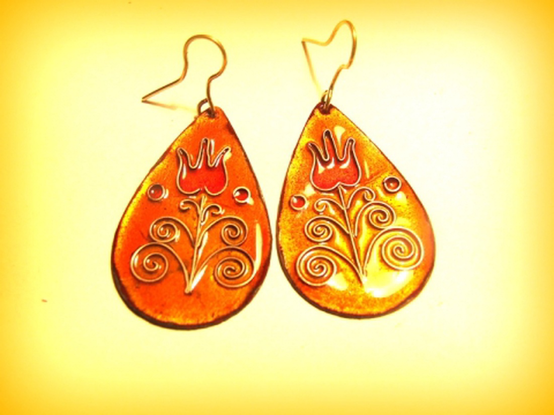 Tulipán tűzzománc fülbevaló -  - Meska.hu