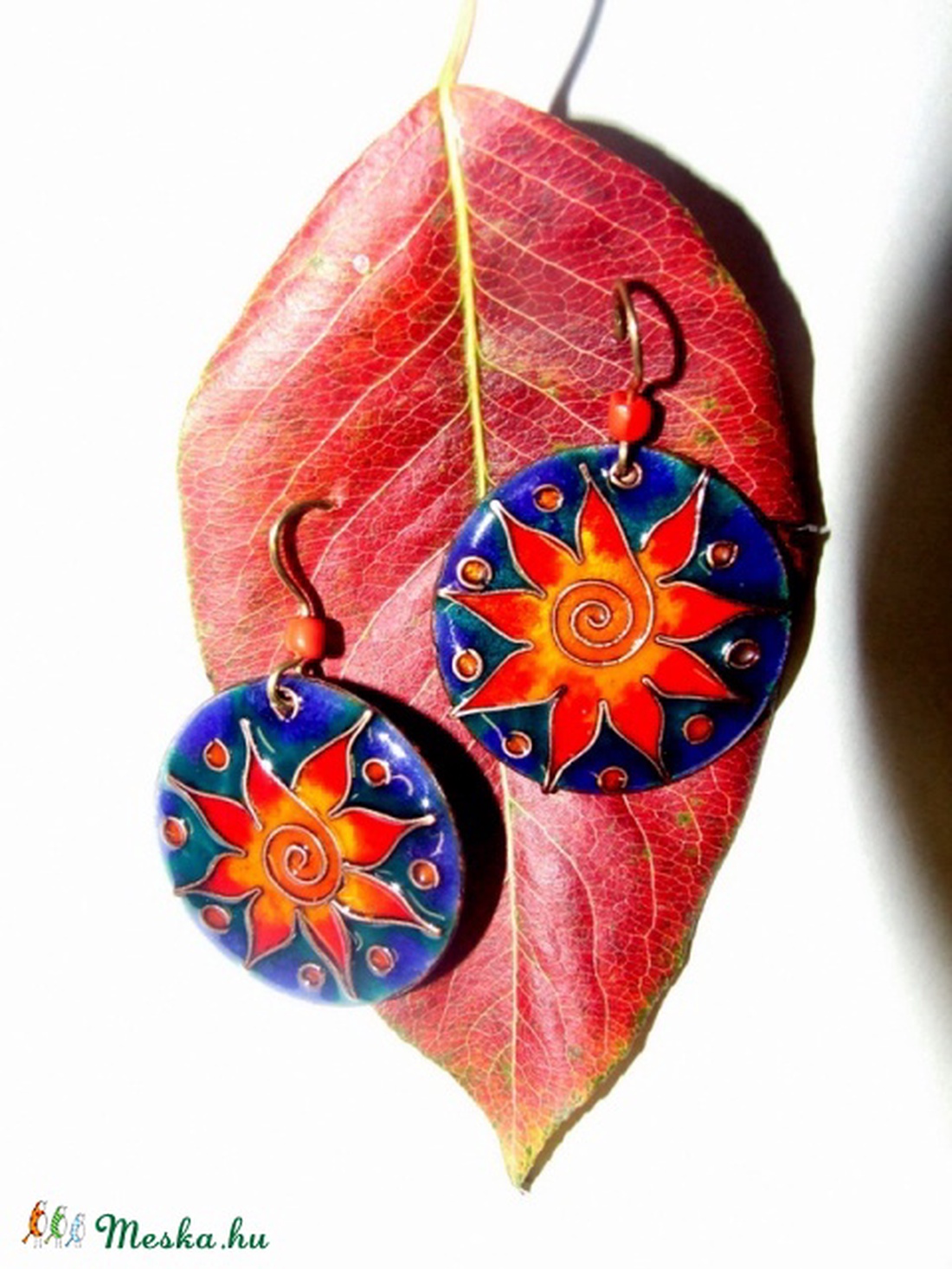 Napvirág tűzzománc fülbevaló -  - Meska.hu