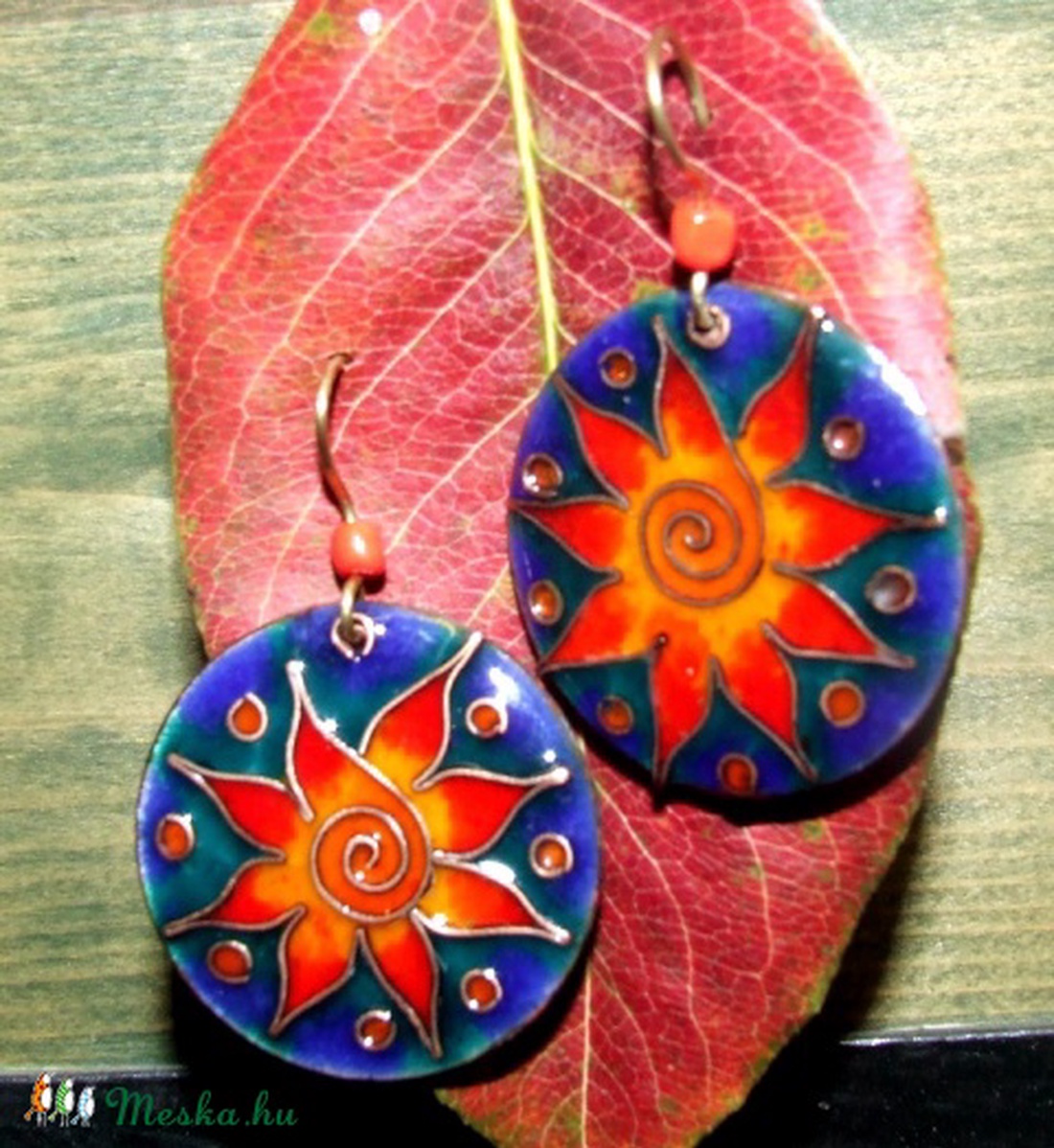 Napvirág tűzzománc fülbevaló -  - Meska.hu