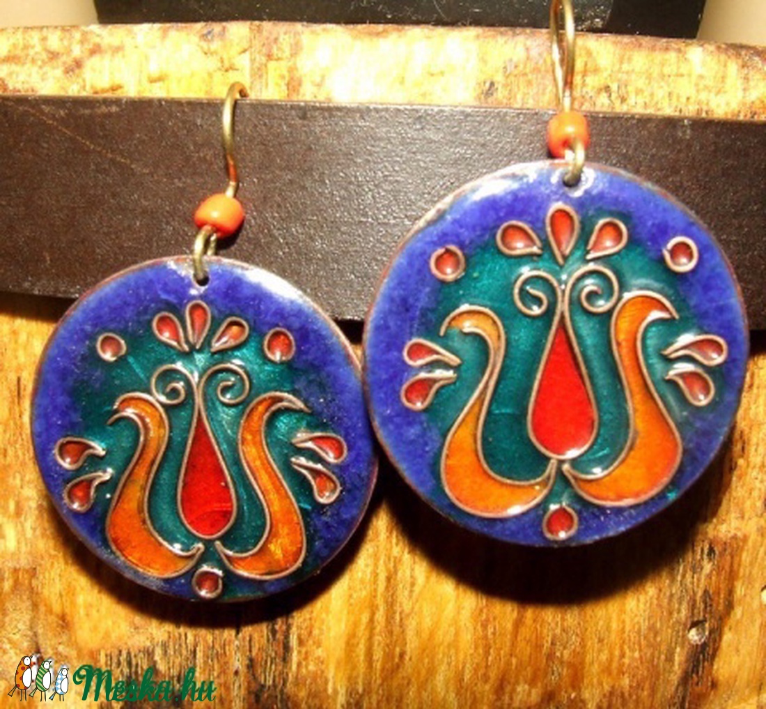 Tulipános tűzzománc fülbevaló -  - Meska.hu