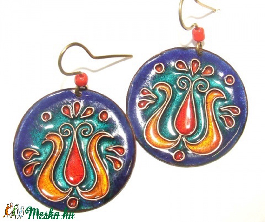 Tulipános tűzzománc fülbevaló -  - Meska.hu