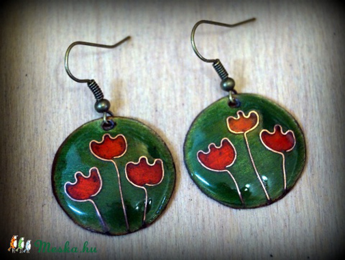 Tulipános rét  tűzzománc fülbevaló -  - Meska.hu