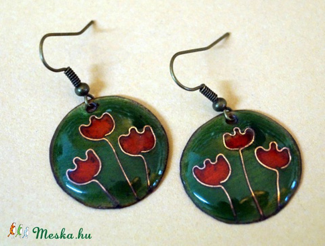 Tulipános rét  tűzzománc fülbevaló -  - Meska.hu