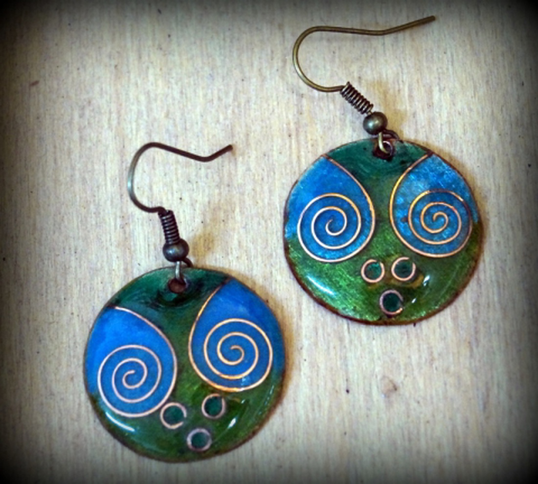 Türkiz-zöld tűzzománc fülbevaló -  - Meska.hu