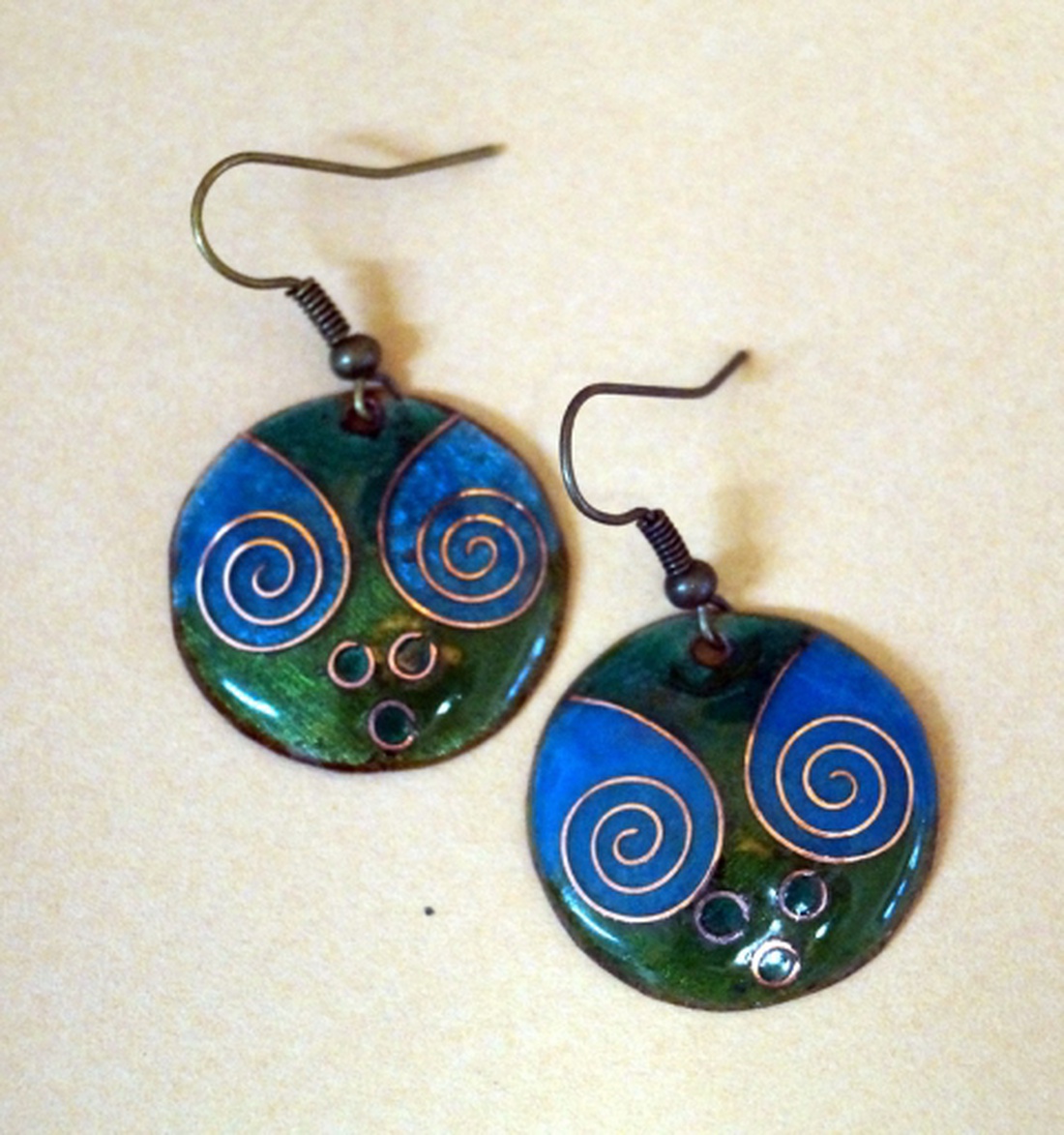 Türkiz-zöld tűzzománc fülbevaló -  - Meska.hu