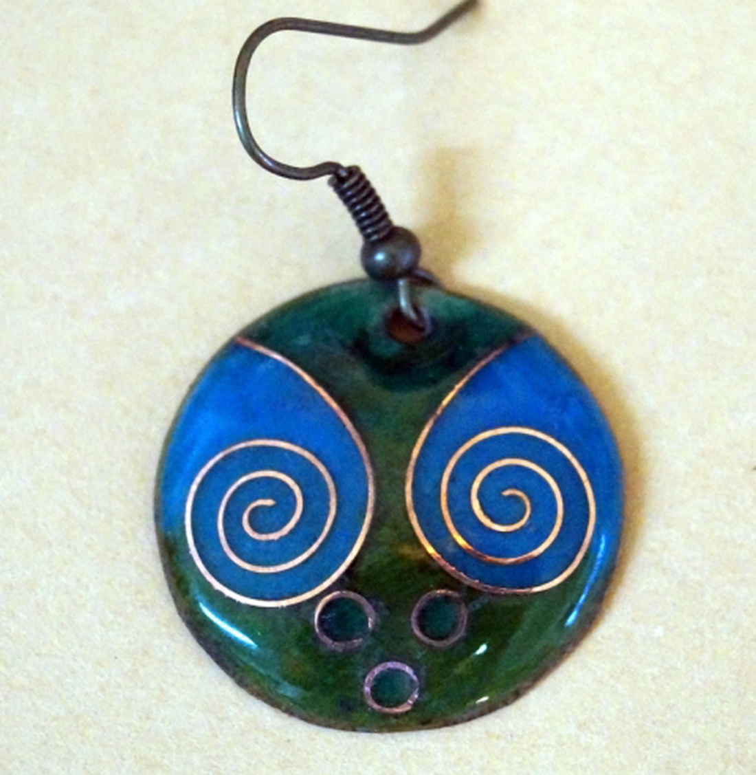 Türkiz-zöld tűzzománc fülbevaló -  - Meska.hu