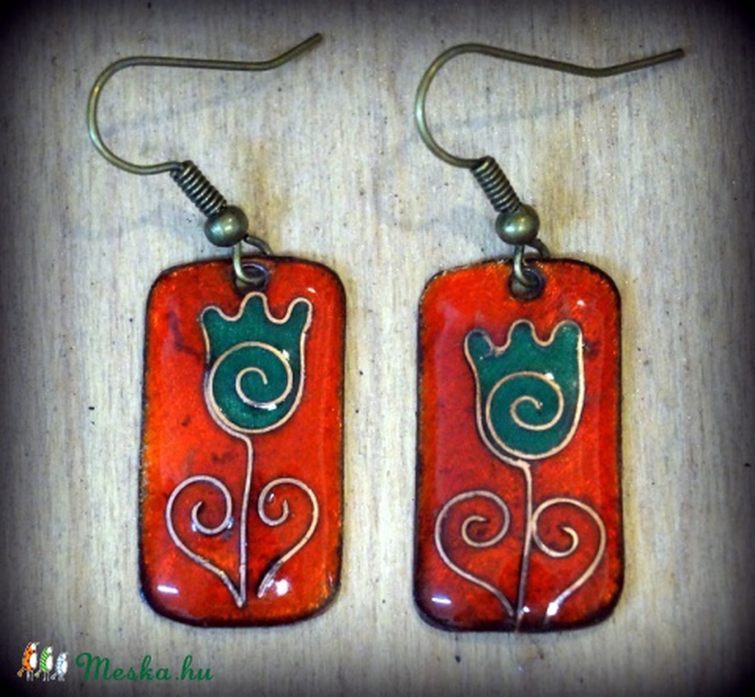 Vidám tulipános tűzzománc fülbevaló -  - Meska.hu