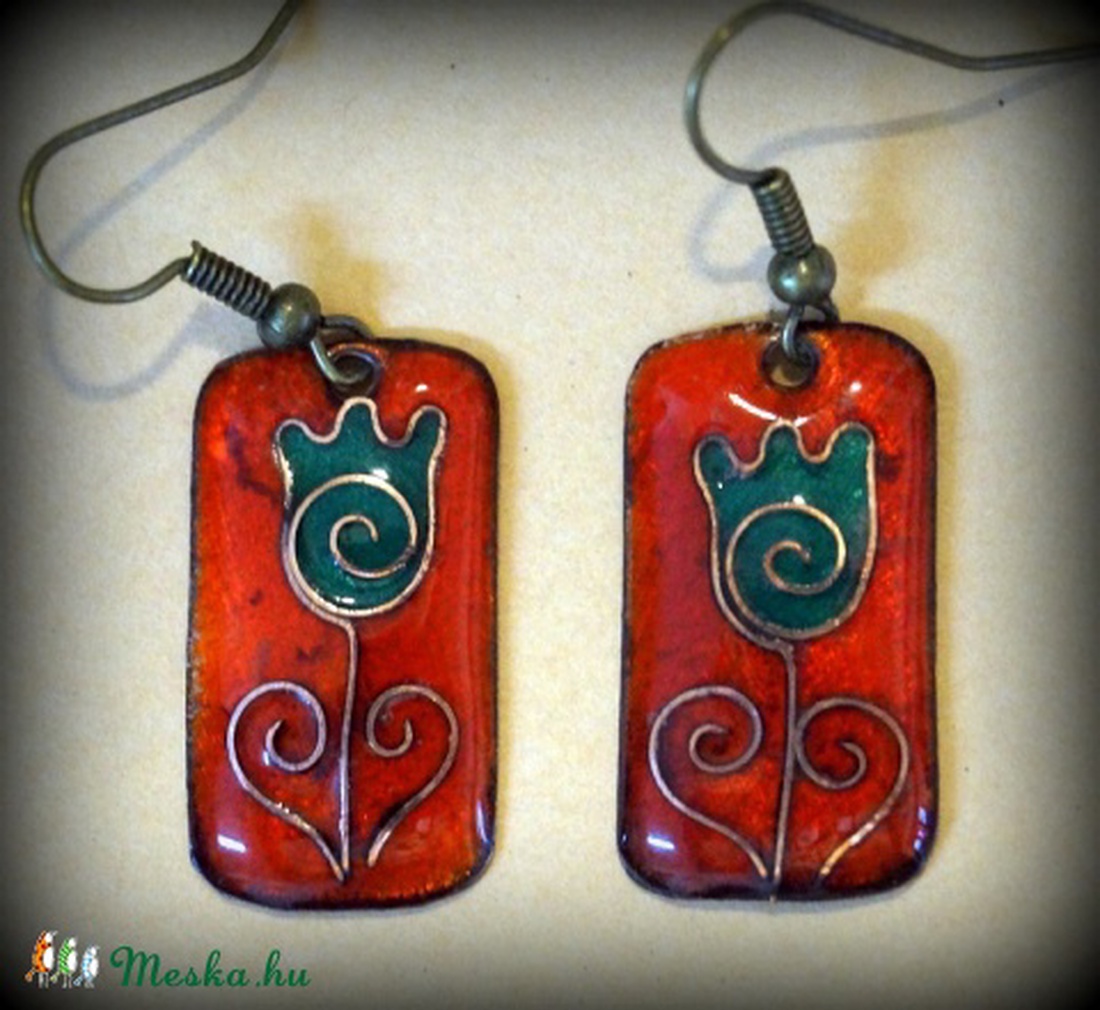 Vidám tulipános tűzzománc fülbevaló -  - Meska.hu