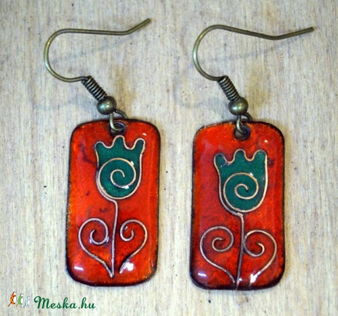 Vidám tulipános tűzzománc fülbevaló -  - Meska.hu