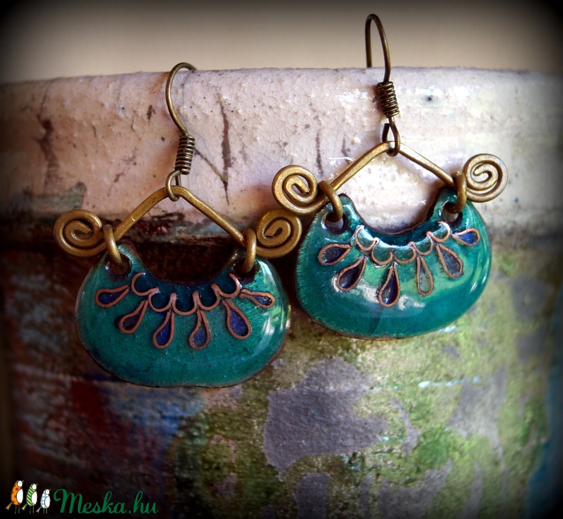 Nyári eső tűzzománc fülbevaló -  - Meska.hu