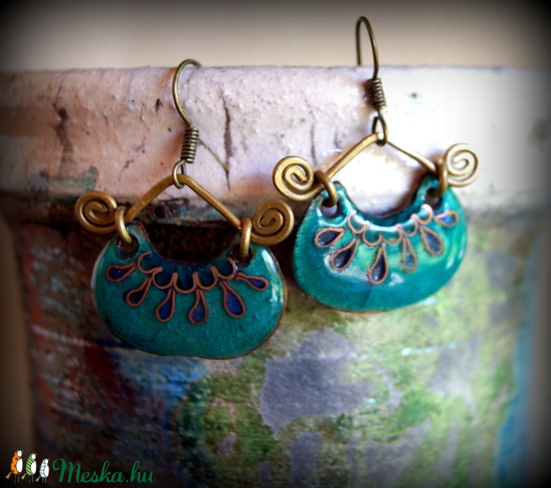 Nyári eső tűzzománc fülbevaló -  - Meska.hu