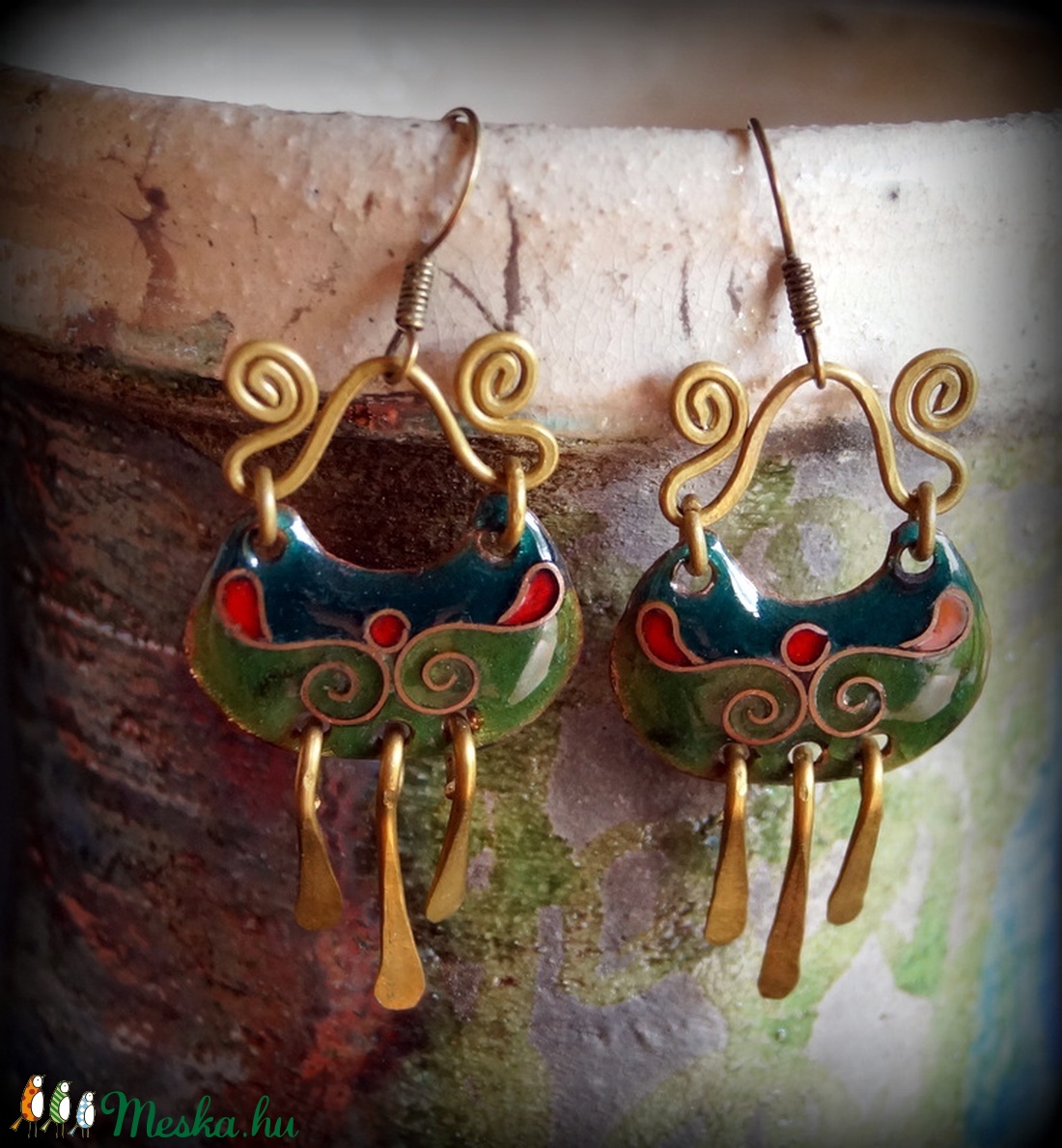 Vidám, kacskaringós tűzzománc fülbevaló -  - Meska.hu