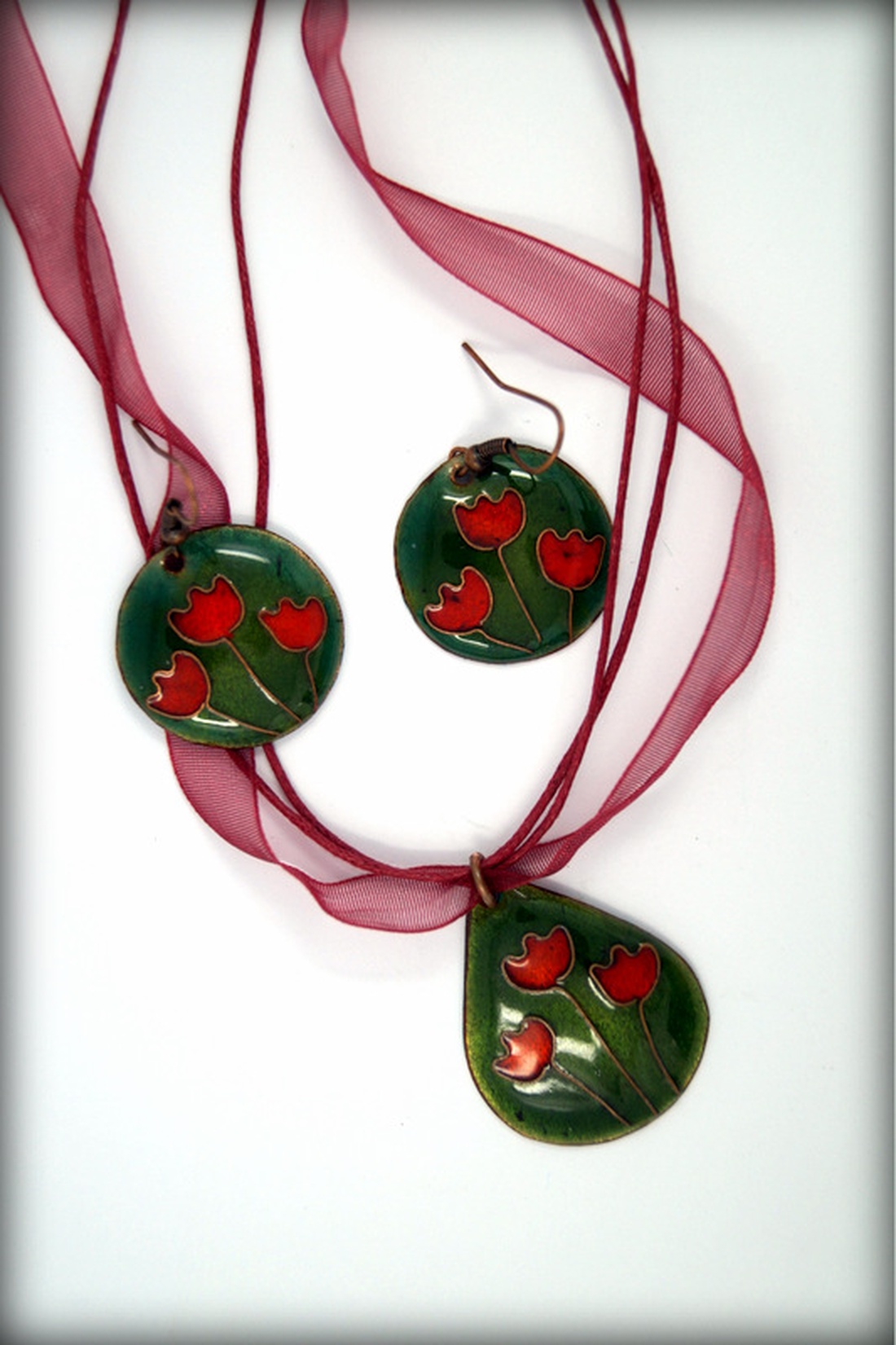 Tulipános rét  tűzzománc fülbevaló - godomeli részére -  - Meska.hu